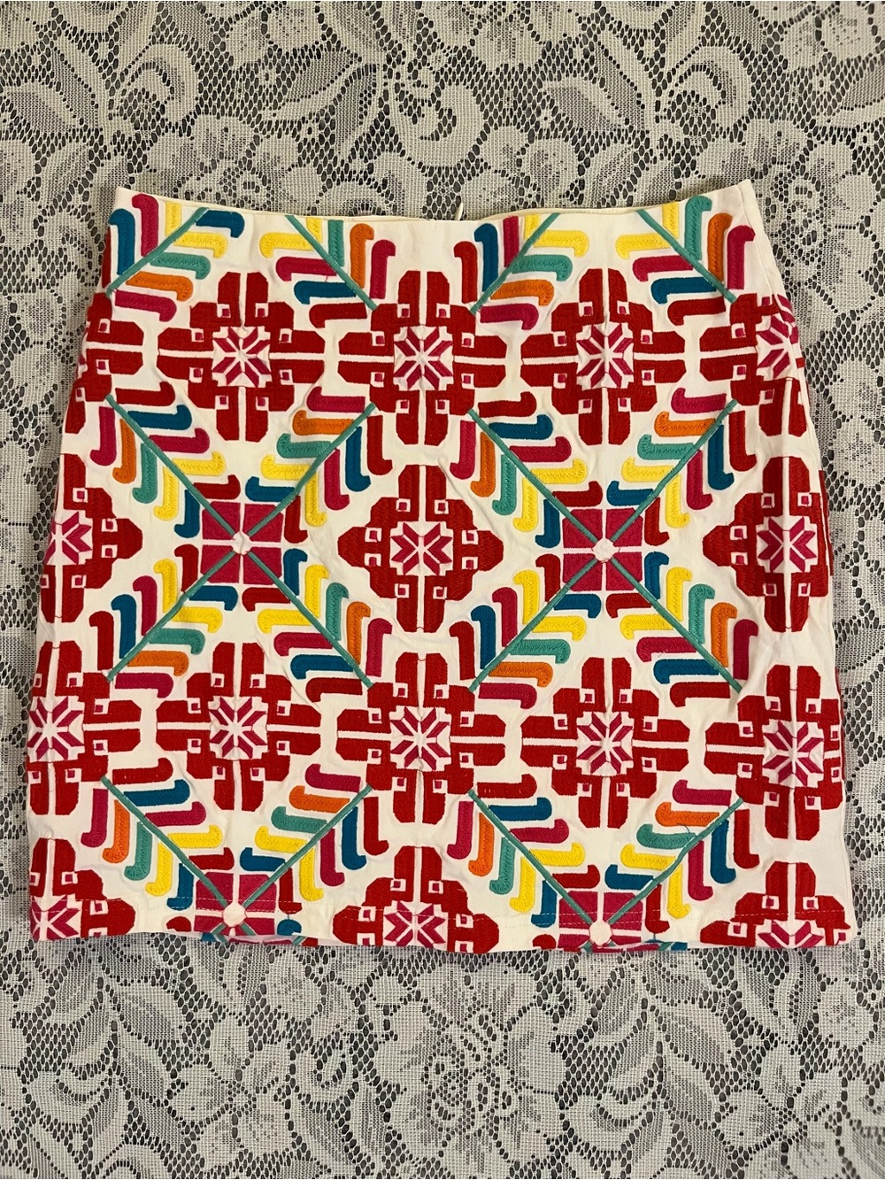 j. marie McKenna Embroidered Geometric Print Mini Skirt